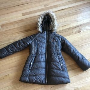 Tommy Hilfiger Grey sparkle Fur trimmed coat